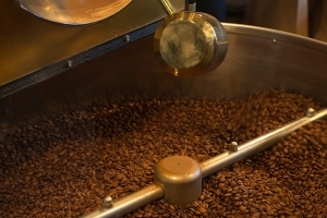 Green coffee being roasted
