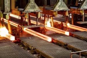 Metals- red hot semi-processed steel billets in plant